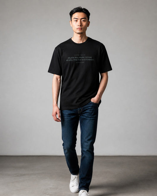 Leox Hub BAYFLOW Japan Bright Future slogan t-shirt in soft rayon-blend fabric featuring chest graphic print