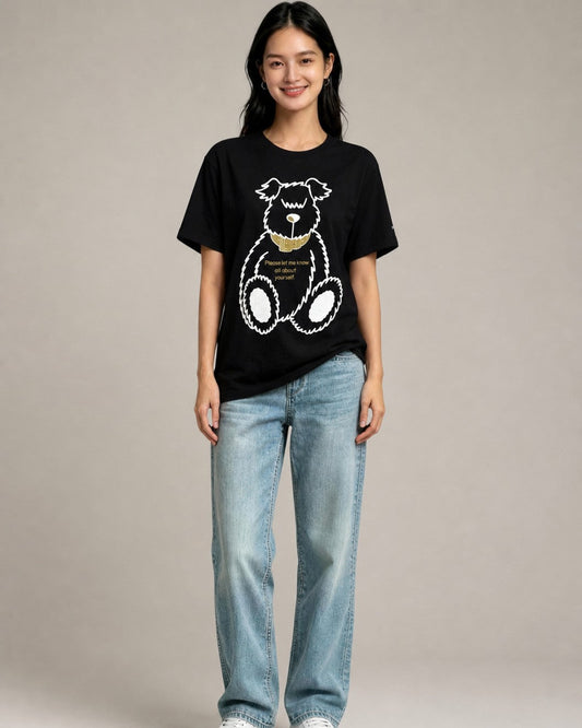 Leox Hub cute puppy graphic t-shirt featuring adorable dog portrait illustration print