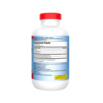 Kirkland Signature Extra Strength Glucosamine HCl with MSM 1500mg supplement bottle back view showing ingredients, warnings, and supplement facts.