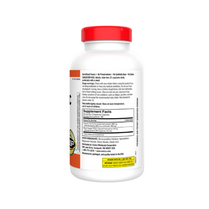 Kirkland Signature Turmeric 1000 mg supplement bottle back view displaying supplement facts, ingredients, and usage instructions.