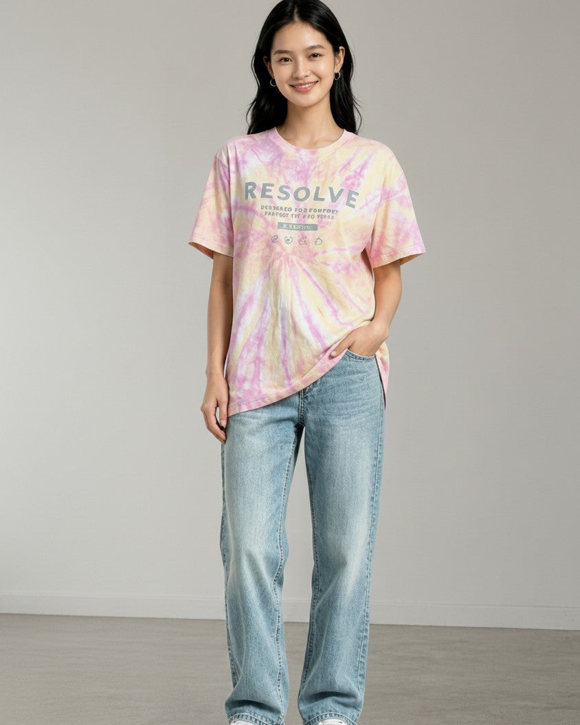Leox Hub Ricca Ricca colorful tie-dye t-shirt featuring front graphic print and casual relaxed fit