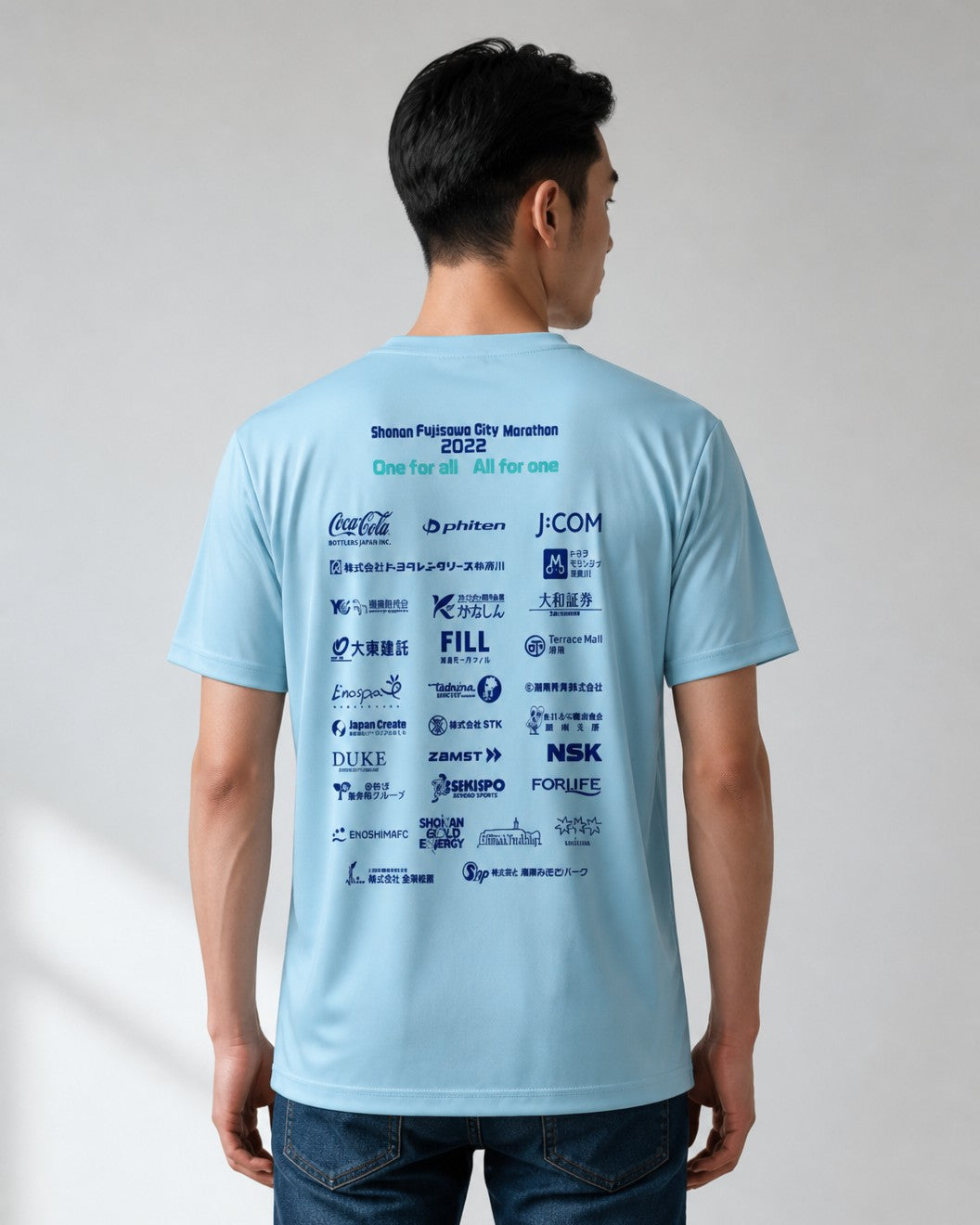 Leox Hub Shonan Fujisawa City Marathon event t-shirt featuring runner graphic