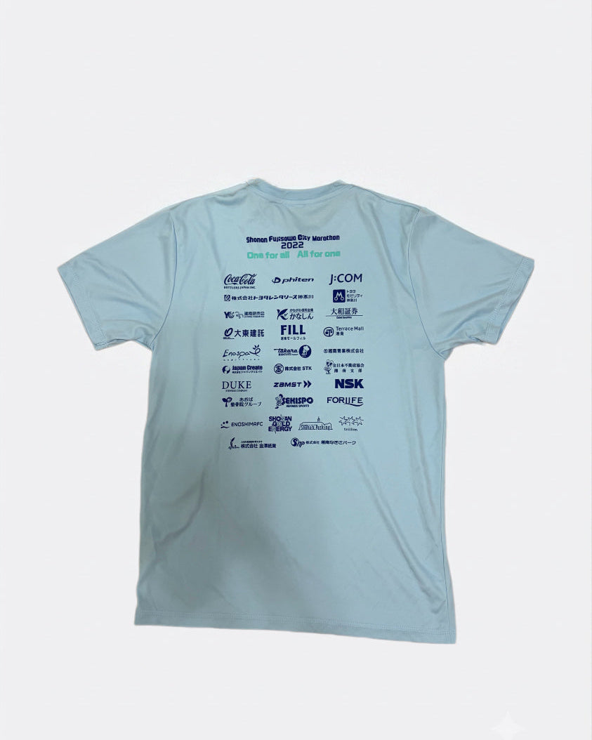 Shonan Fujisawa City Marathon 2022 Light Blue Tee Back View with Sponsor Logos