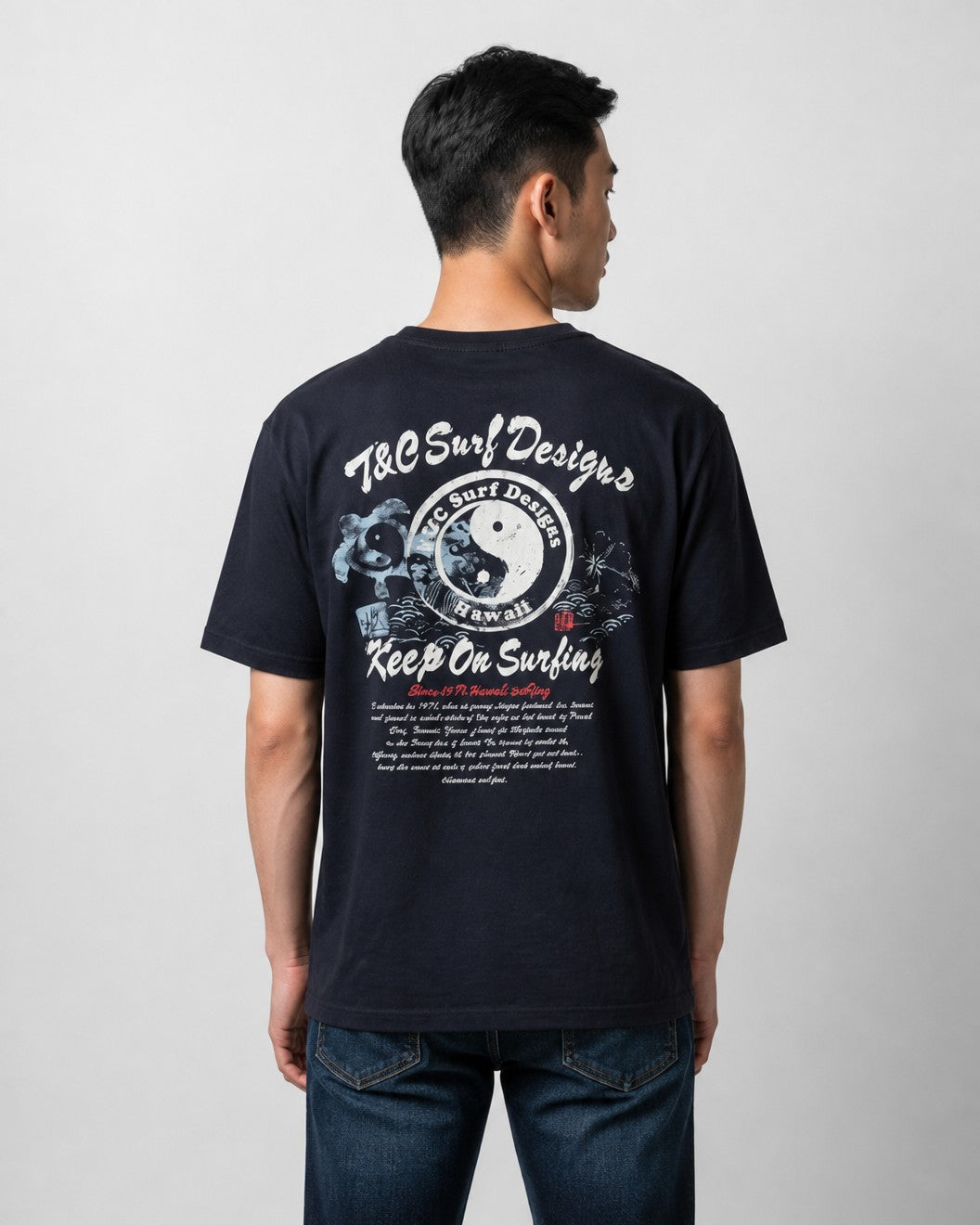 Leox Hub T&C Surf Designs Hawaii t-shirt featuring classic yin yang logo graphic print