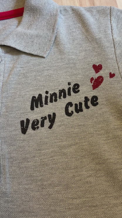Disney Minnie Mouse Graphic Polo Shirt｜Grey